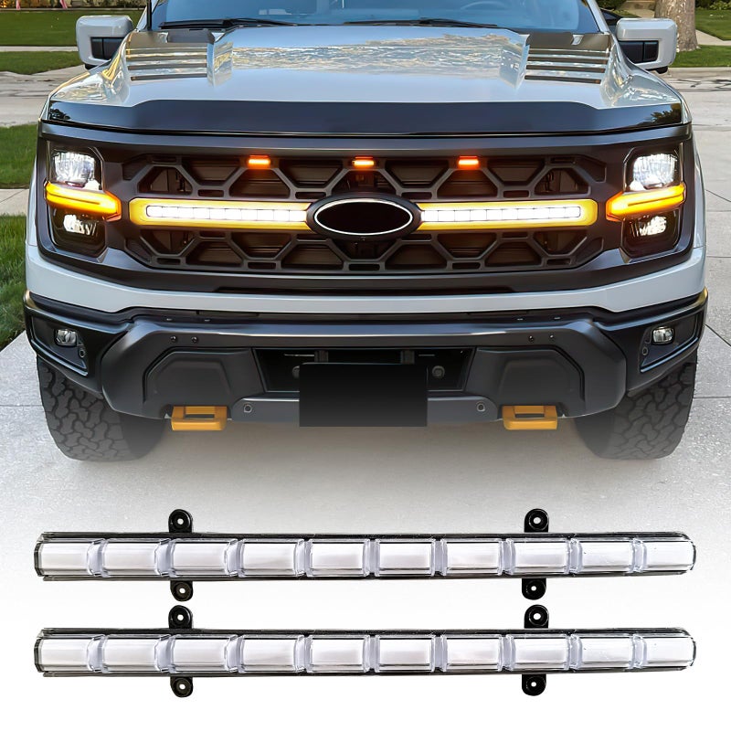 MEGAIE Smoked LED Daytime Running Lights w/Sequential Turn Signal Compatible with 2024+ F150 Tremor - Image 1