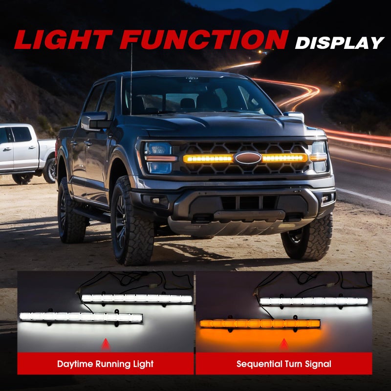 MEGAIE Smoked LED Daytime Running Lights w/Sequential Turn Signal Compatible with 2024+ F150 Tremor - Image 3