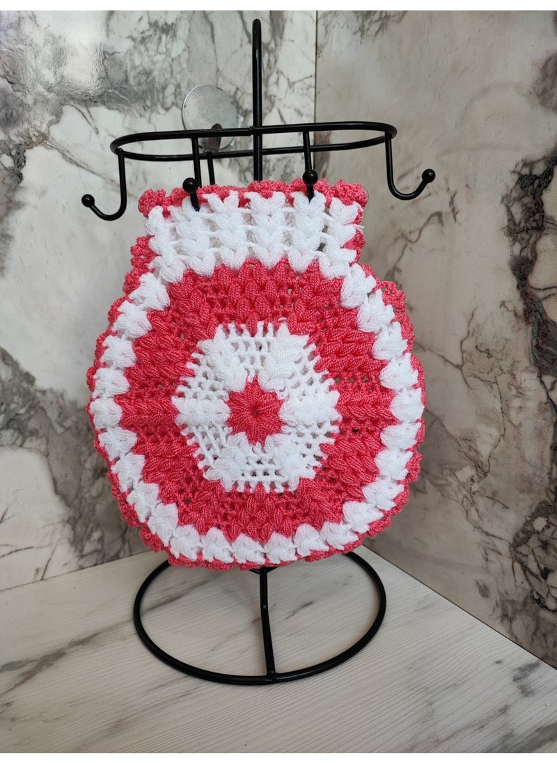 Mbmh Made By May Hand - MadeByMayHand Hand Knitted Bath Loofah Dowry Loofah Pink-White Round Hand Insertable - Image 1