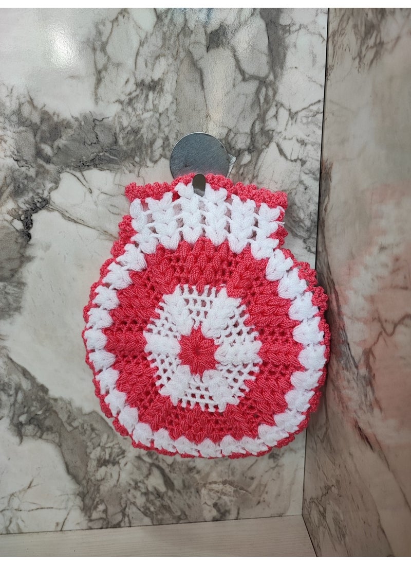 Mbmh Made By May Hand - MadeByMayHand Hand Knitted Bath Loofah Dowry Loofah Pink-White Round Hand Insertable - Image 1