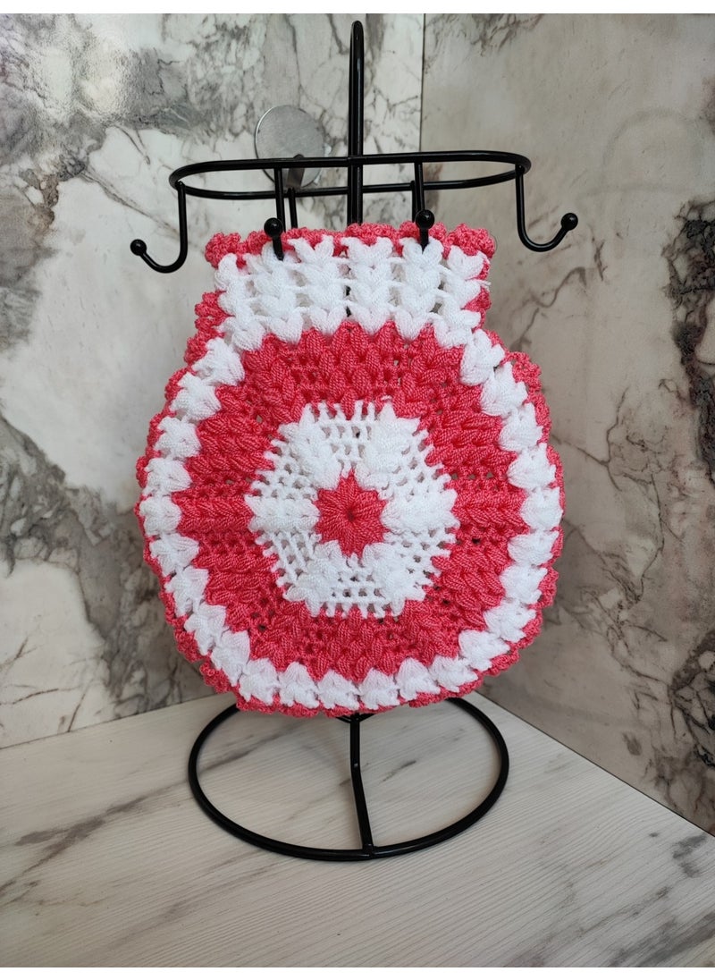 Mbmh Made By May Hand - MadeByMayHand Hand Knitted Bath Loofah Dowry Loofah Pink-White Round Hand Insertable - Image 1
