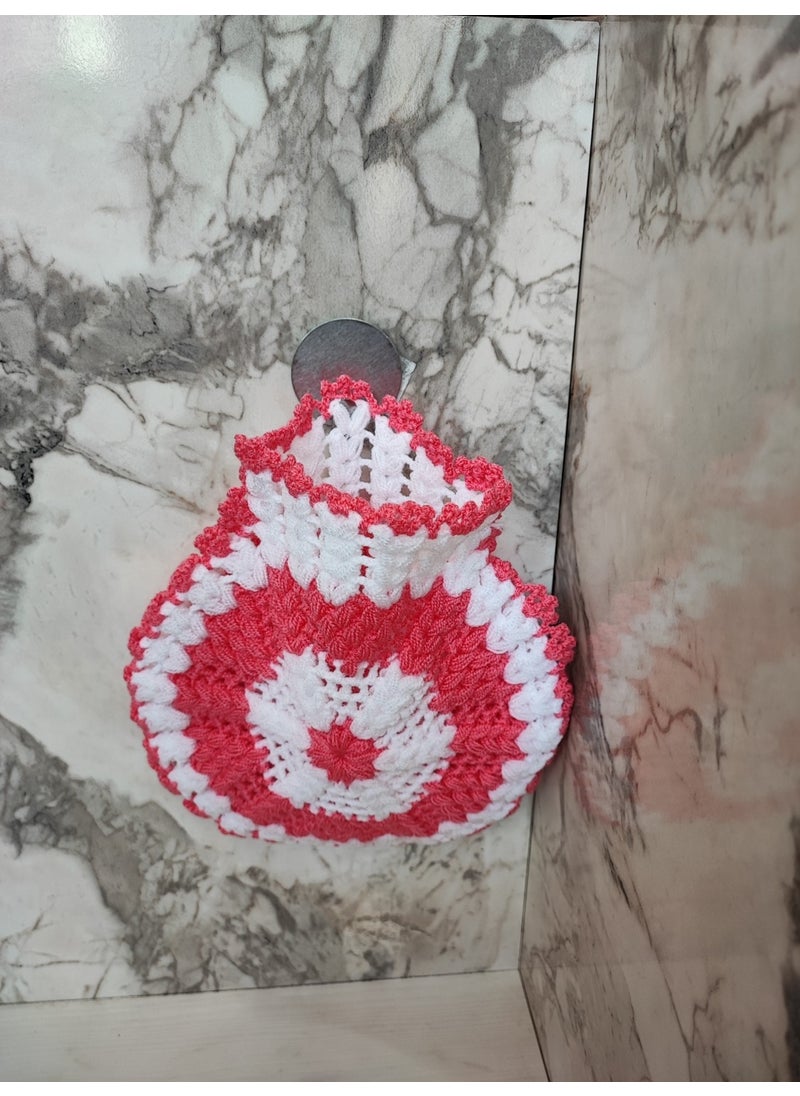 Mbmh Made By May Hand - MadeByMayHand Hand Knitted Bath Loofah Dowry Loofah Pink-White Round Hand Insertable - Image 1