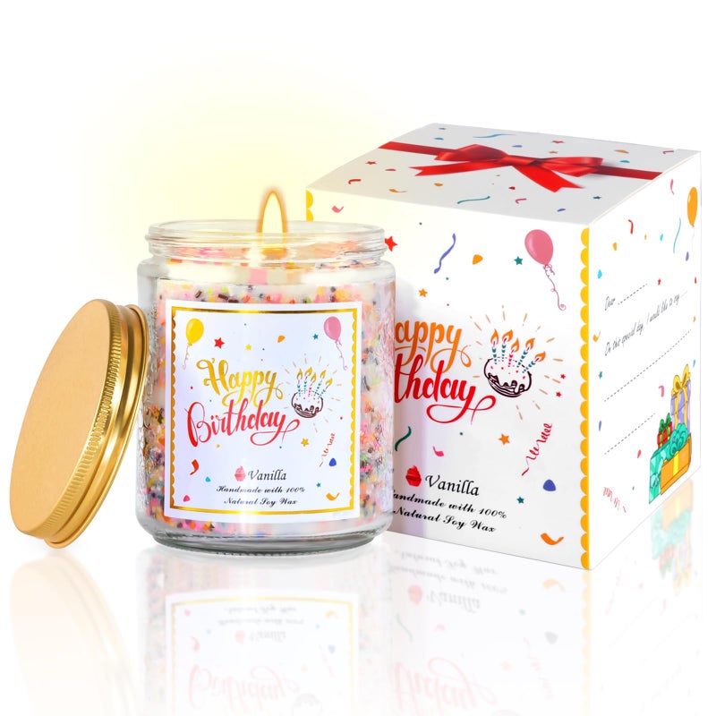 Takytao Happy Birthday Candle - Natural Soy Wax Scented Candle with Vanilla Birthday Cake Scent, Unique Gift Ideas for Men Women Best Friend - Image 1
