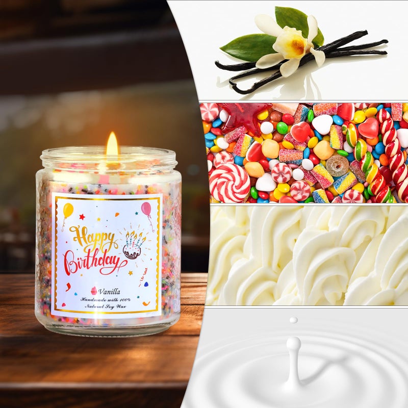 Takytao Happy Birthday Candle - Natural Soy Wax Scented Candle with Vanilla Birthday Cake Scent, Unique Gift Ideas for Men Women Best Friend - Image 4
