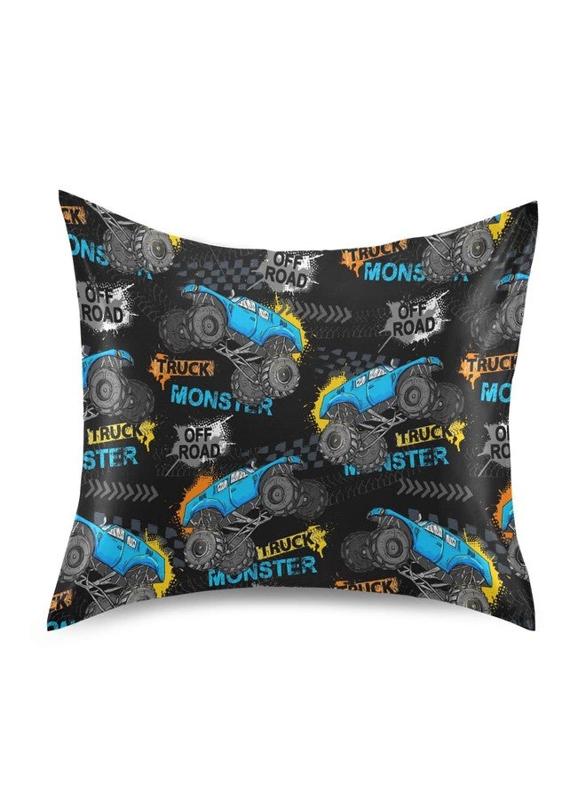KOPIRIT Monster Truck Tires Pillow Covers Silk Pillowcase for Hair and Skin Soft Breathable Smooth Cooling Satin Pillowcase Standard Size Pillow Case for Sleeping Women Boys Girls Room (20x26 Inch) - Image 1