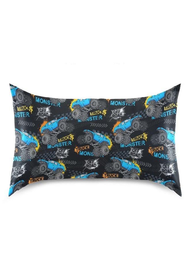 KOPIRIT Monster Truck Tires Pillow Covers Silk Pillowcase for Hair and Skin Soft Breathable Smooth Cooling Satin Pillowcase Standard Size Pillow Case for Sleeping Women Boys Girls Room (20x26 Inch) - Image 3