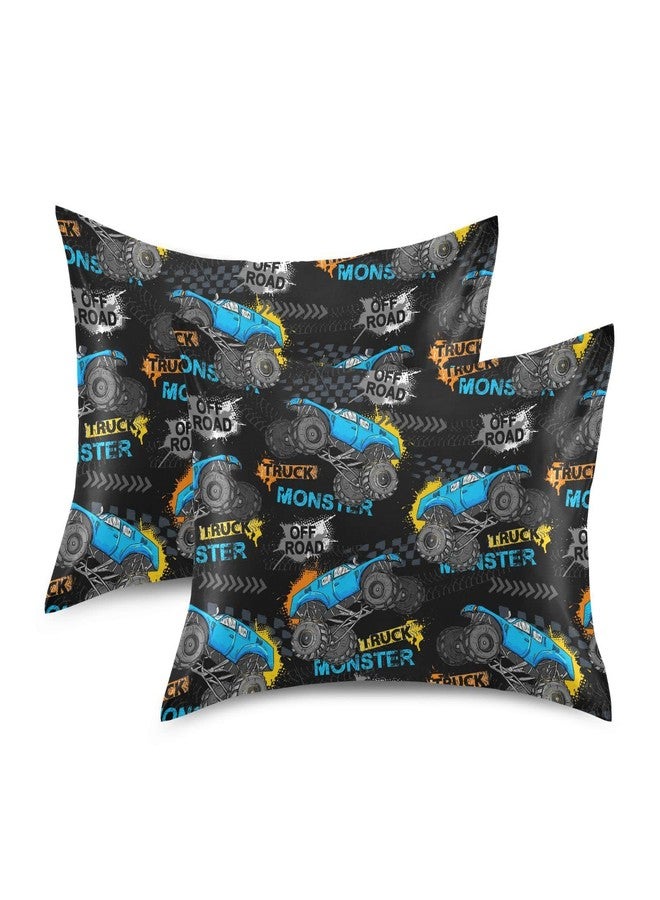 KOPIRIT Monster Truck Tires Pillow Covers Silk Pillowcase for Hair and Skin Soft Breathable Smooth Cooling Satin Pillowcase Standard Size Pillow Case for Sleeping Women Boys Girls Room (20x26 Inch) - Image 2