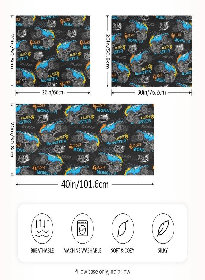 KOPIRIT Monster Truck Tires Pillow Covers Silk Pillowcase for Hair and Skin Soft Breathable Smooth Cooling Satin Pillowcase Standard Size Pillow Case for Sleeping Women Boys Girls Room (20x26 Inch) - Image 4