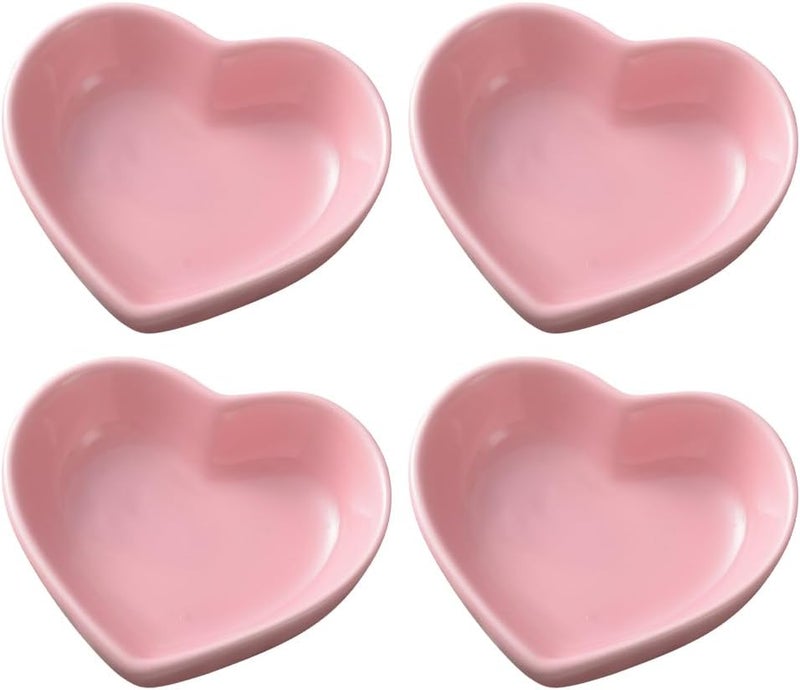 GSHLLO 4 Pcs Heart Shaped Ceramic Side Dish Small Porcelain Seasoning Bowls Soy Dipping Sauce Dishes Cute Appetizer Dessert Plates Sushi Vinegar Ketchup Bowls for Birthday Party Pink - Image 1