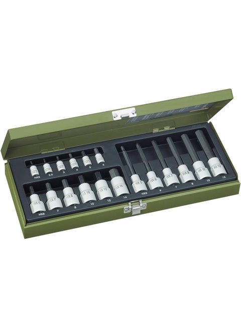 Hex 23100 Hexagonal Socket Spanner Set 1 4-Inch And 1/2-Inch 18-Piece