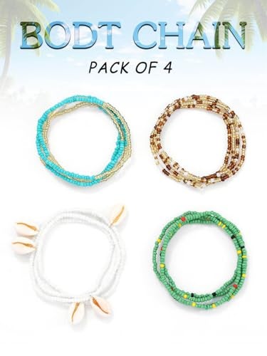 Urieo African Shell Waist Beads for Women Stretchy Seashell Waist Chain Beaded Elastic Belly Bracelets Body Chains(Pack of 4) - Image 2