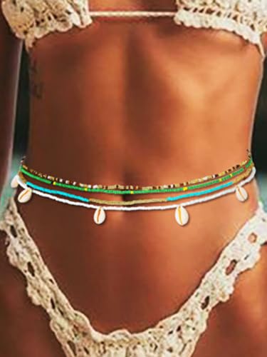 Urieo African Shell Waist Beads for Women Stretchy Seashell Waist Chain Beaded Elastic Belly Bracelets Body Chains(Pack of 4) - Image 5