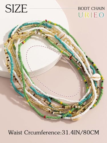 Urieo African Shell Waist Beads for Women Stretchy Seashell Waist Chain Beaded Elastic Belly Bracelets Body Chains(Pack of 4) - Image 4