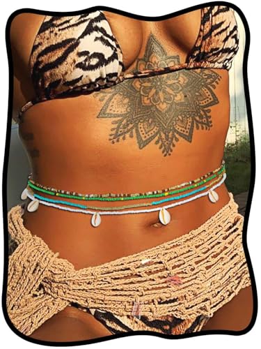 Urieo African Shell Waist Beads for Women Stretchy Seashell Waist Chain Beaded Elastic Belly Bracelets Body Chains(Pack of 4) - Image 1