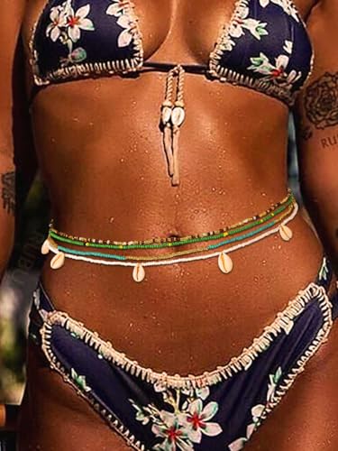 Urieo African Shell Waist Beads for Women Stretchy Seashell Waist Chain Beaded Elastic Belly Bracelets Body Chains(Pack of 4) - Image 3