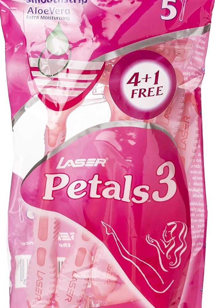 LASER شفرة حلاقة ليزر بتلات 3 ثلاث شفرات للاستخدام مرة واحدة للنساء - غنية بالألوة فيرا وفيتامين E - 5 قطع - Image 1