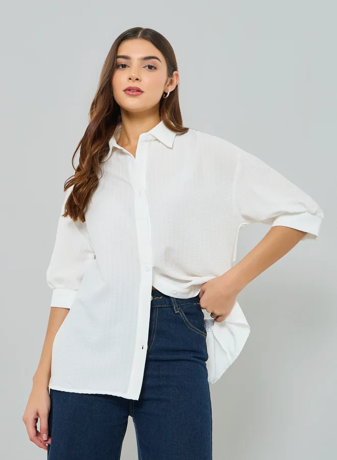 تايك تو بلوزة بارزة الملمس بأكمام طويلة