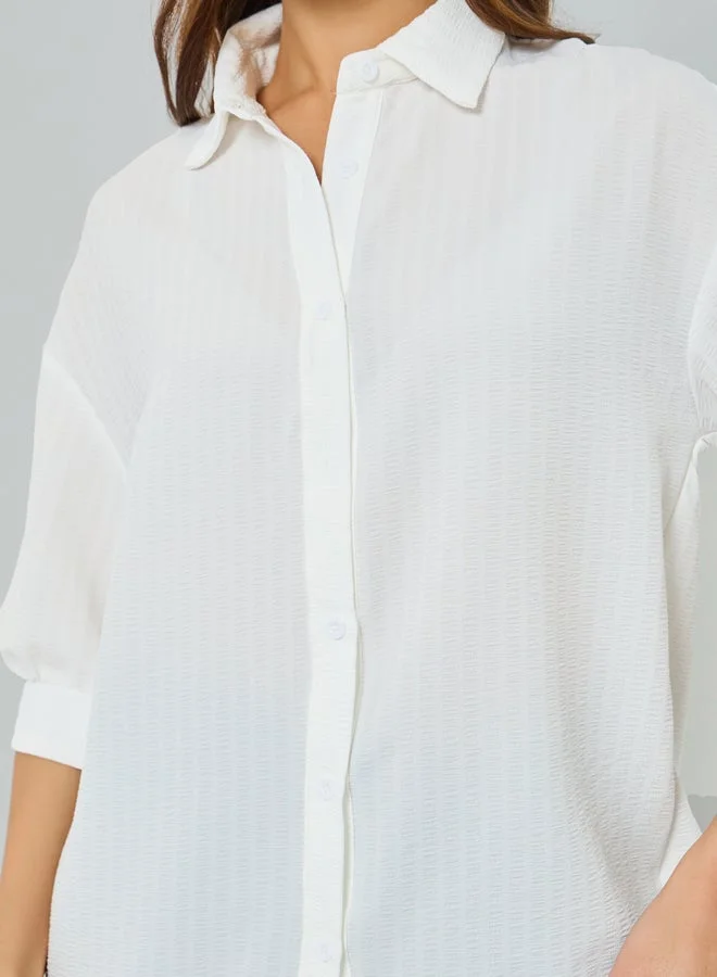 Take Two  White Textured Long Sleeve Shirt for Women | Best Price UAE