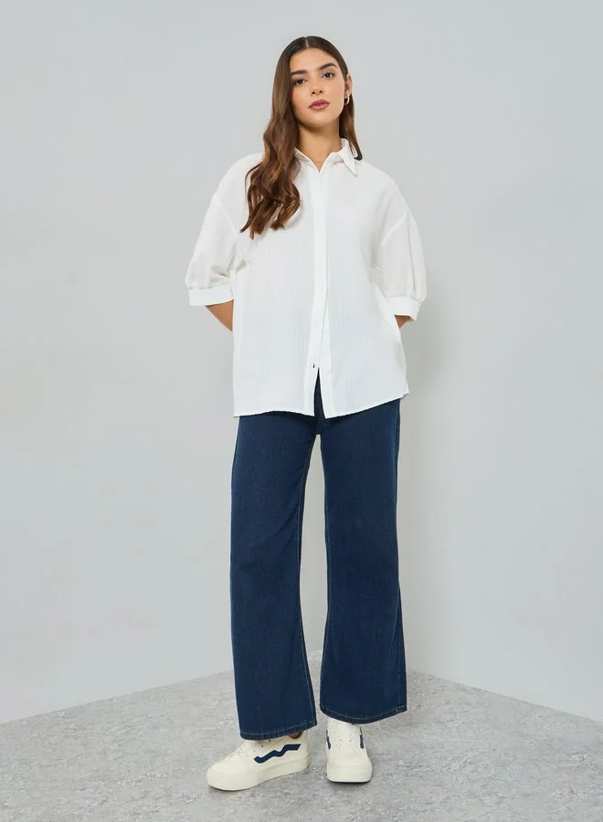 تايك تو بلوزة بارزة الملمس بأكمام طويلة