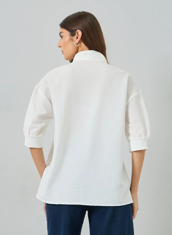 Take Two  White Textured Long Sleeve Shirt for Women | Best Price UAE