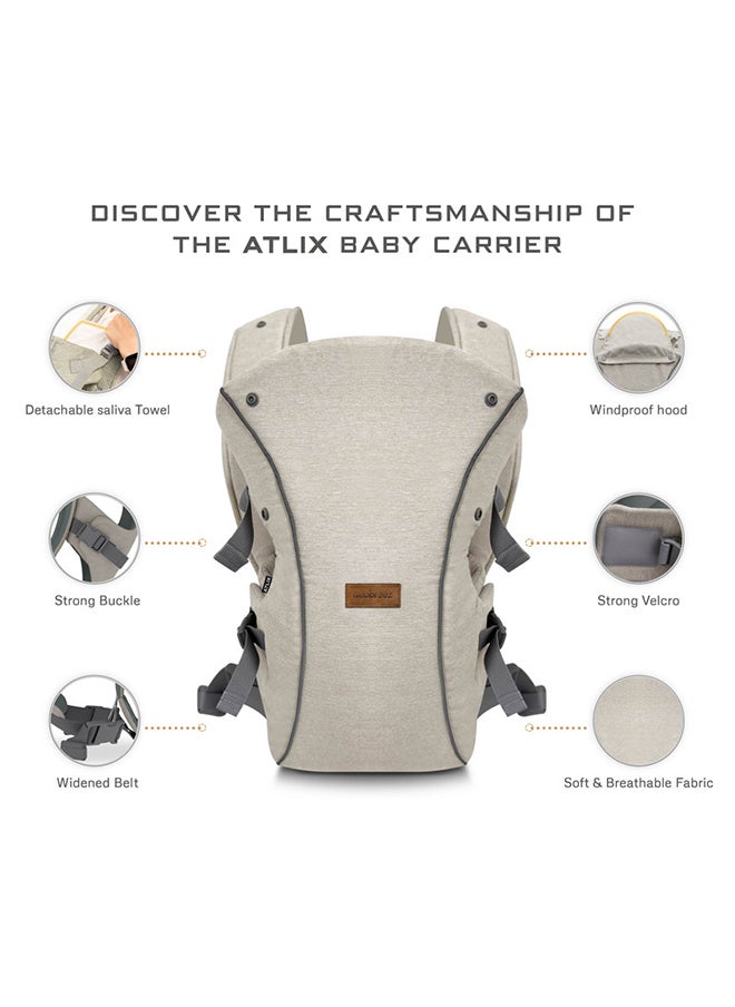 neobreez ATLIX 3-in-1 Baby Carrier for Newborns To Toddler, Head Support, Extra Soft And Ergonomic, Detachable Privacy Hood And Saliva Cotton Bib, Lightweight Front And Back Backpack Infant Carrier, 8-33lbs, 3-15kg  - Image 2