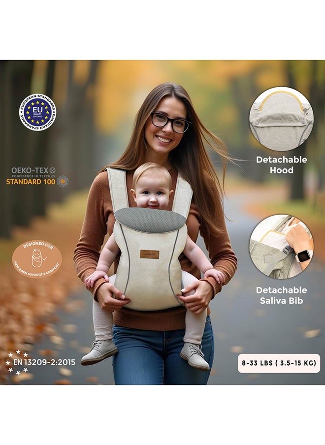neobreez ATLIX 3-in-1 Baby Carrier for Newborns To Toddler, Head Support, Extra Soft And Ergonomic, Detachable Privacy Hood And Saliva Cotton Bib, Lightweight Front And Back Backpack Infant Carrier, 8-33lbs, 3-15kg  - Image 4