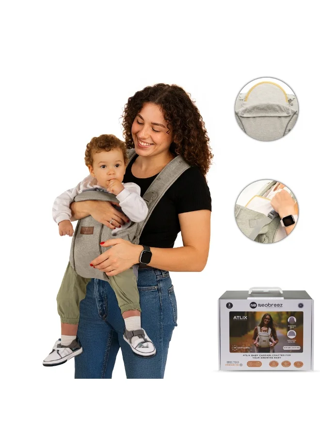 neobreez ATLIX 3-in-1 Convertible Adjustable Wrap Baby Carrier for Newborns To Toddler,  Extra Soft&Ergonomic Baby Wrap with Head Support, Detachable Privacy Hood&Saliva Bib, Infant Carrier, 8-33lbs, 3-15kg