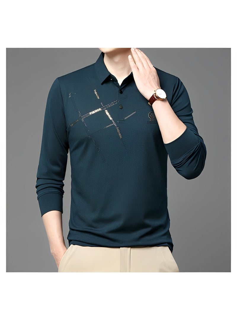 REOCLE Men's Polo Shirts Slim-Fit Long Sleeve Pique Polo Shirts Quick Dry Performance Tactical Shirts Pique Jersey Golf Shirt Shiny Silk Polo Shirt  - Image 3