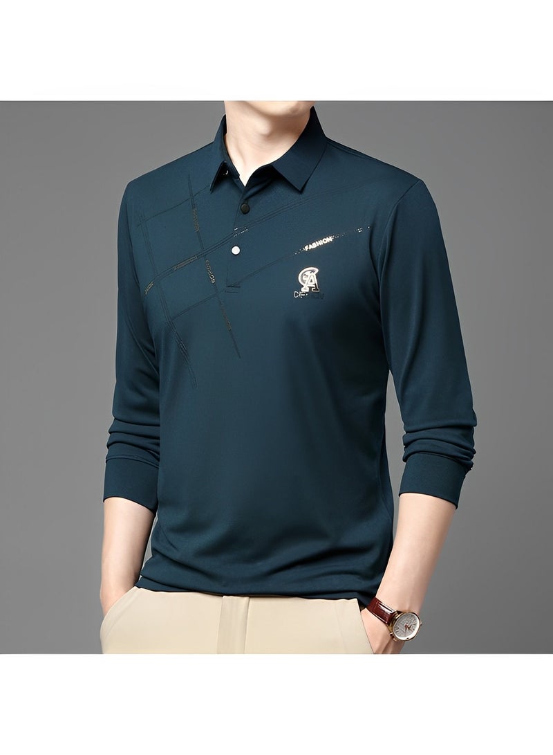 REOCLE Men's Polo Shirts Slim-Fit Long Sleeve Pique Polo Shirts Quick Dry Performance Tactical Shirts Pique Jersey Golf Shirt Shiny Silk Polo Shirt  - Image 2