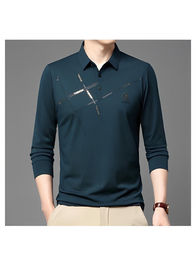 REOCLE Men's Polo Shirts Slim-Fit Long Sleeve Pique Polo Shirts Quick Dry Performance Tactical Shirts Pique Jersey Golf Shirt Shiny Silk Polo Shirt  - Image 4