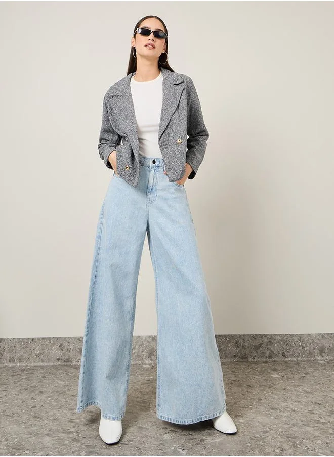 ستايلي Regular Fit Double Breasted Short Tweed Blazer