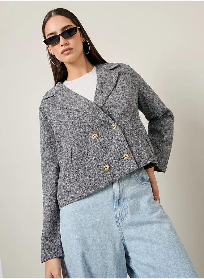 ستايلي Regular Fit Double Breasted Short Tweed Blazer