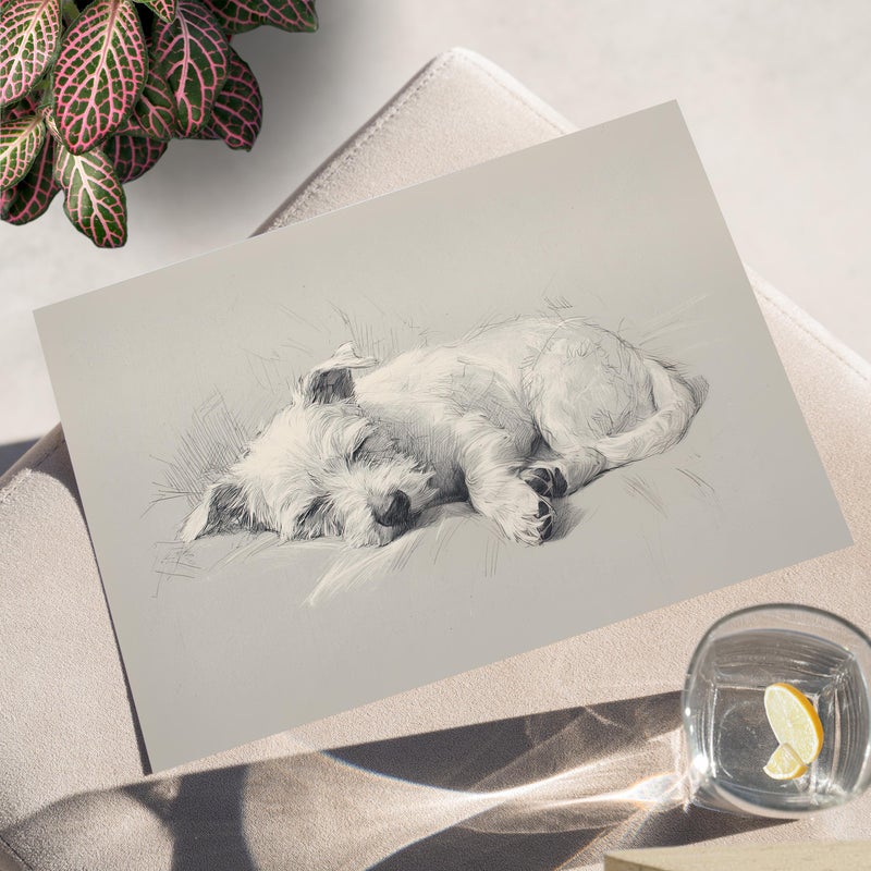 TNESSENTIAL Sleeping Miniature Schnauzer Dog Drawing Wall Art Poster Print, Minimalist Pet Memorial Poster, Pencil Dog Sketch Art, Nursery Wall Decor - Image 2