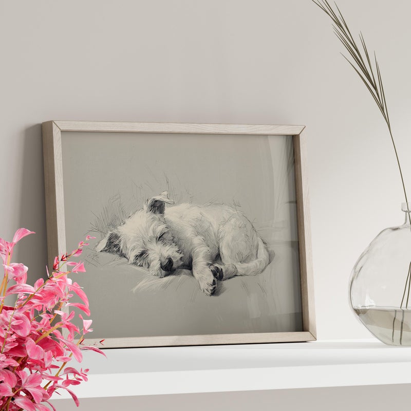 TNESSENTIAL Sleeping Miniature Schnauzer Dog Drawing Wall Art Poster Print, Minimalist Pet Memorial Poster, Pencil Dog Sketch Art, Nursery Wall Decor - Image 4