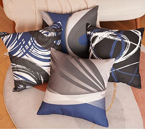 EZVING Set of 4 Throw Pillow Covers Modern Abstract Dark Blue Stripes Gray Black White Acrylic Bold Grey Decorative Pillow Cases Home Decor Square 18x18 Inches Pillowcases - Image 4