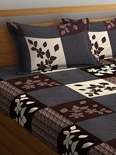 STARNSTYLE ستارن ستايل شراشف سرير مزدوج كينج بحجم 220 TC مطبوعة بأزهار مع 2 غطاء وسادة، (90 x 90 بوصة)، بني - Image 4