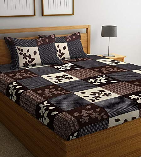 STARNSTYLE ستارن ستايل شراشف سرير مزدوج كينج بحجم 220 TC مطبوعة بأزهار مع 2 غطاء وسادة، (90 x 90 بوصة)، بني - Image 1