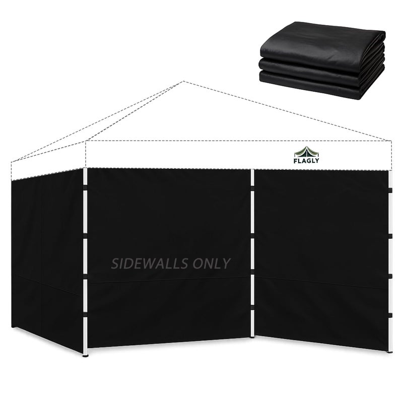 Flagly Instant Canopy Sidewalls for 10x10 Pop Up Canopy Tent, 300D Waterproof Material for Outdoor Events, Vendor Booths, and Privacy (Sidewalls Only, Canopy Not Included)(Black, 10x10ft-3pcs) - Image 1