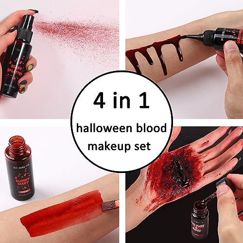 BOBISUKA 4PCS Halloween Special Effects Fake Blood Makeup Kit - Includes Realistic Coagulated Blood Gel, Fake Blood Spray, Dripping Blood, Stage Blood, for Zombie Vampire Cosplay Party Mouth Clothes - Image 4