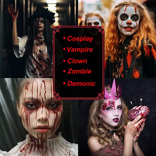 BOBISUKA 4PCS Halloween Special Effects Fake Blood Makeup Kit - Includes Realistic Coagulated Blood Gel, Fake Blood Spray, Dripping Blood, Stage Blood, for Zombie Vampire Cosplay Party Mouth Clothes - Image 3