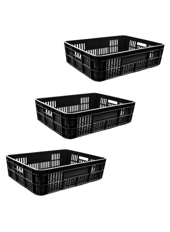 Ethic Solutions 3pcs of Plastic Storage Bakery Crate Box 590×450×170 mm 45L Stackable Heavy Duty Reinforced Walls Anti-Slip Base for Home Industrial Commercial Delivery – Black - Image 1