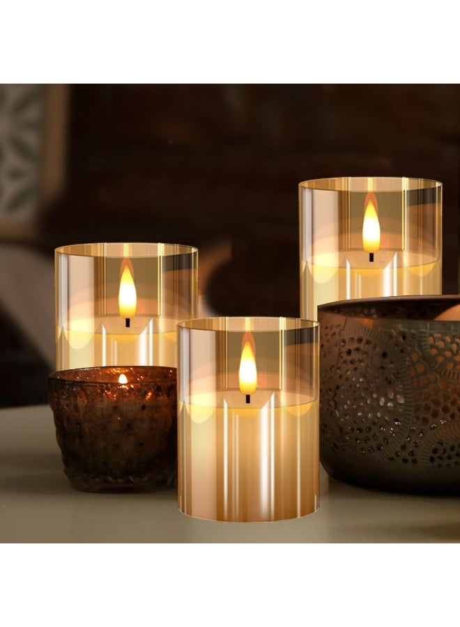 sokany Glass Battery Operated LED Flameless Candles with Remote and Timer, Real Wax Candles Warm Color Flickering Light for Festival Wedding Home Party Decor(Pack of 3) Gold - Image 3