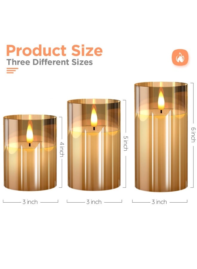 sokany Glass Battery Operated LED Flameless Candles with Remote and Timer, Real Wax Candles Warm Color Flickering Light for Festival Wedding Home Party Decor(Pack of 3) Gold - Image 2