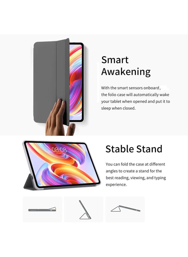 جرين تايجر حافظة ذكية للكمبيوتر اللوحي Teclast T40 Pro ذات 3 طيات مصنوعة من الجلد باللون الرمادي - Image 5