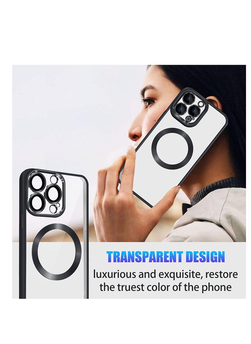 Generic - Compatible with iPhone 14 Pro Max Case Magnetic with Full Camera Lens Protective,Electroplated Silicone Clear Shockproof Protective Case Cover 6.7 Inch (Black) - Image 1