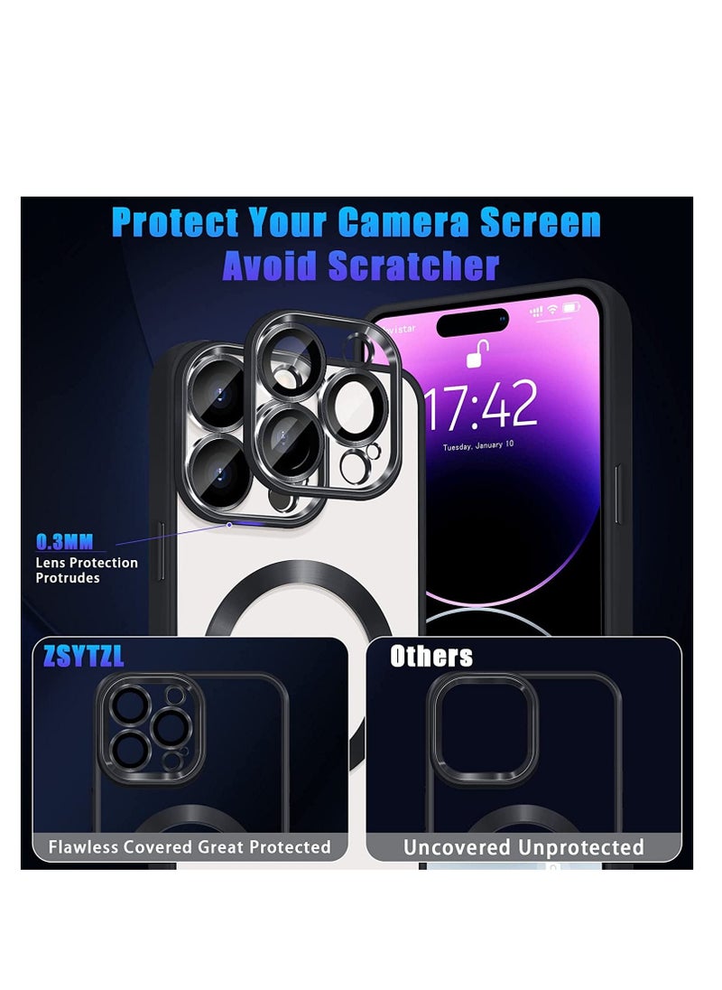 Generic - Compatible with iPhone 14 Pro Max Case Magnetic with Full Camera Lens Protective,Electroplated Silicone Clear Shockproof Protective Case Cover 6.7 Inch (Black) - Image 1