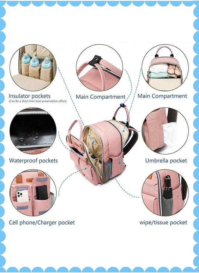 VInedi - Diaper Bag Backpack, Multifunction Waterproof Travel Back Pack Maternity Baby Nappy Changing Bags Pink - Image 1