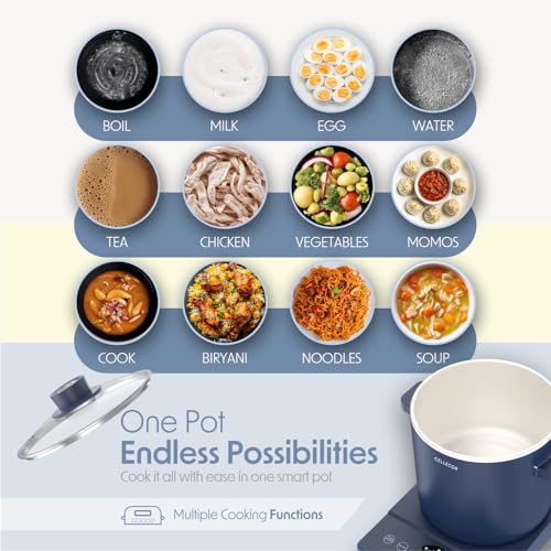 Cellecor White Ceramic Non-Stick Coated Multi-Cook Kettle CMK22 Cook Box Touch Control, LED Display, Egg Boiler with steamer (2.2 L, Navy Blue) - Image 2