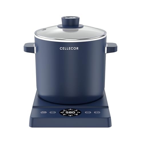 Cellecor White Ceramic Non-Stick Coated Multi-Cook Kettle CMK22 Cook Box Touch Control, LED Display, Egg Boiler with steamer (2.2 L, Navy Blue) - Image 1