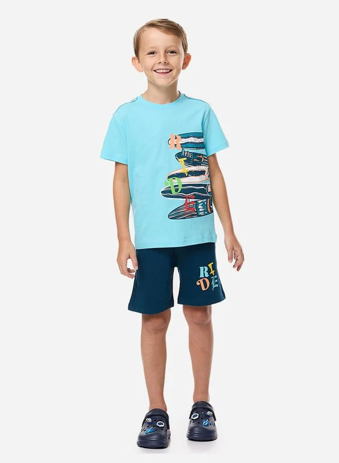 فكتور اند جين Victor and Jane Graphic Print Short Sleeve T-Shirt and Drawstring Shorts Set